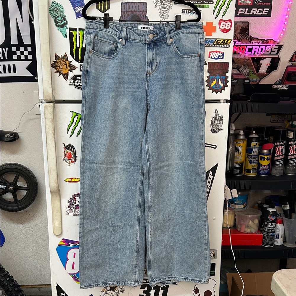 RDQ Light Blue Denim Jeans | Low Rise Baggy Fit (28)